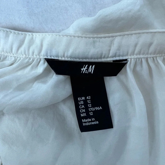 H&M  Women Ivory Beige Long Sleeve Blouse V Neck Tunic Size US 12 - Picture 8 of 9